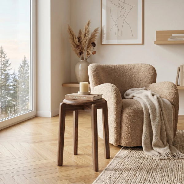 Tabouret Bois Rond — Tabouret Salon Design Minimaliste