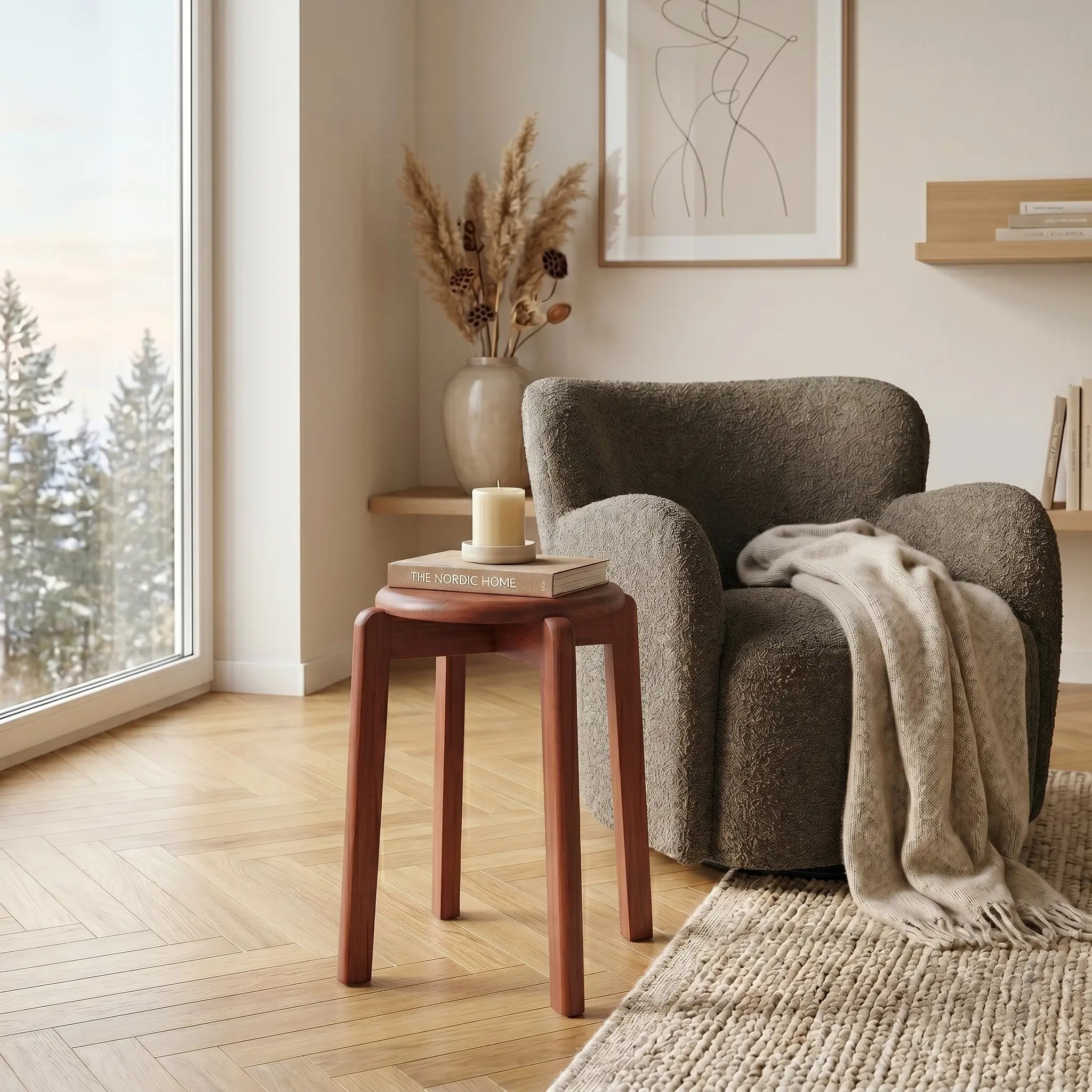 Tabouret Bois Rond — Tabouret Salon Design Minimaliste