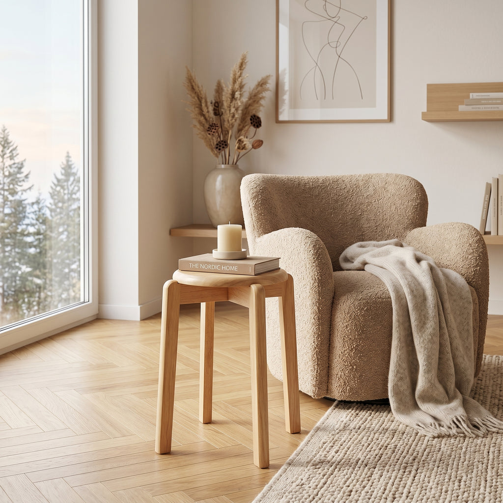 Tabouret Bois Rond — Tabouret Salon Design Minimaliste