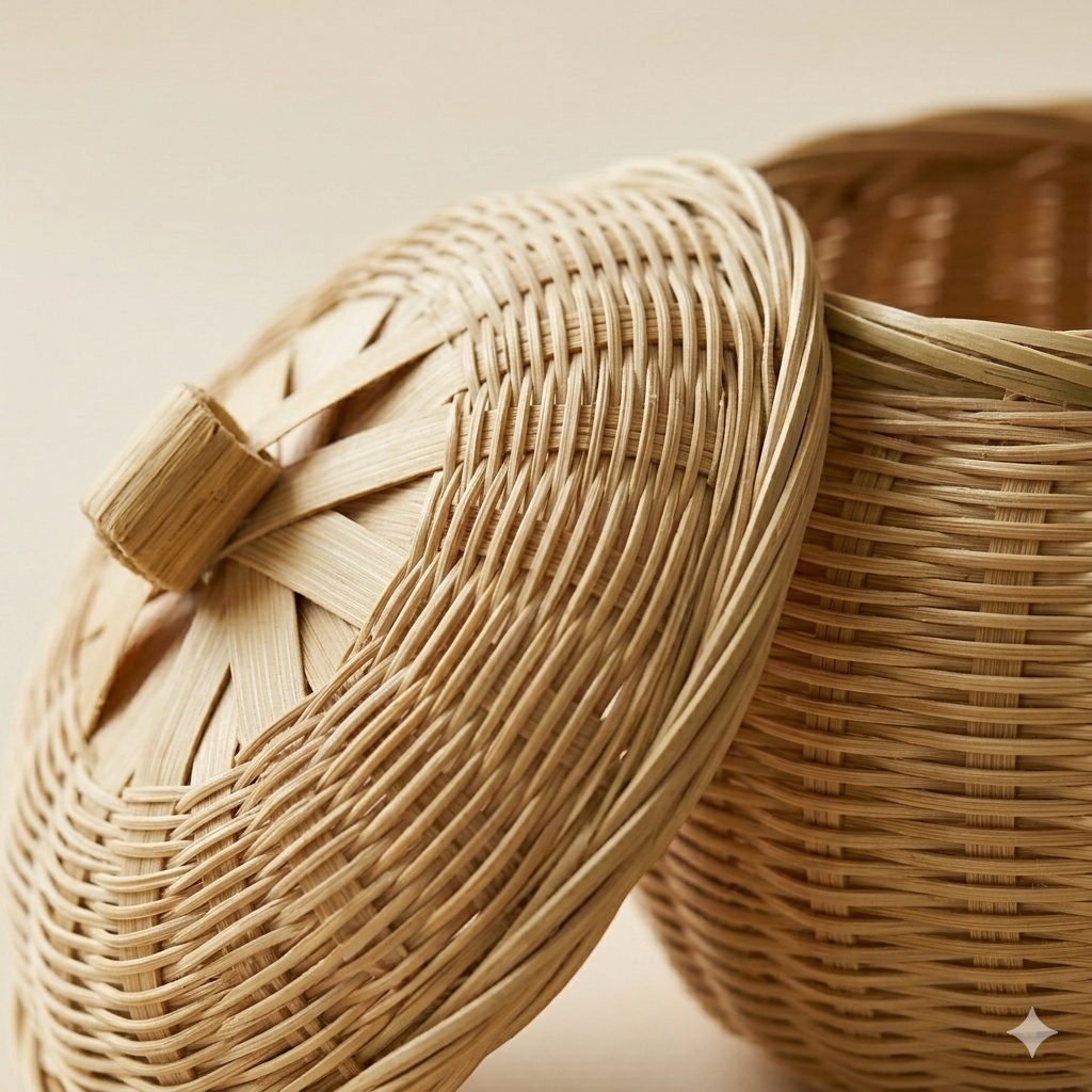 Boîte Ronde en Rotin — Rangement & Plateau avec Couvercle