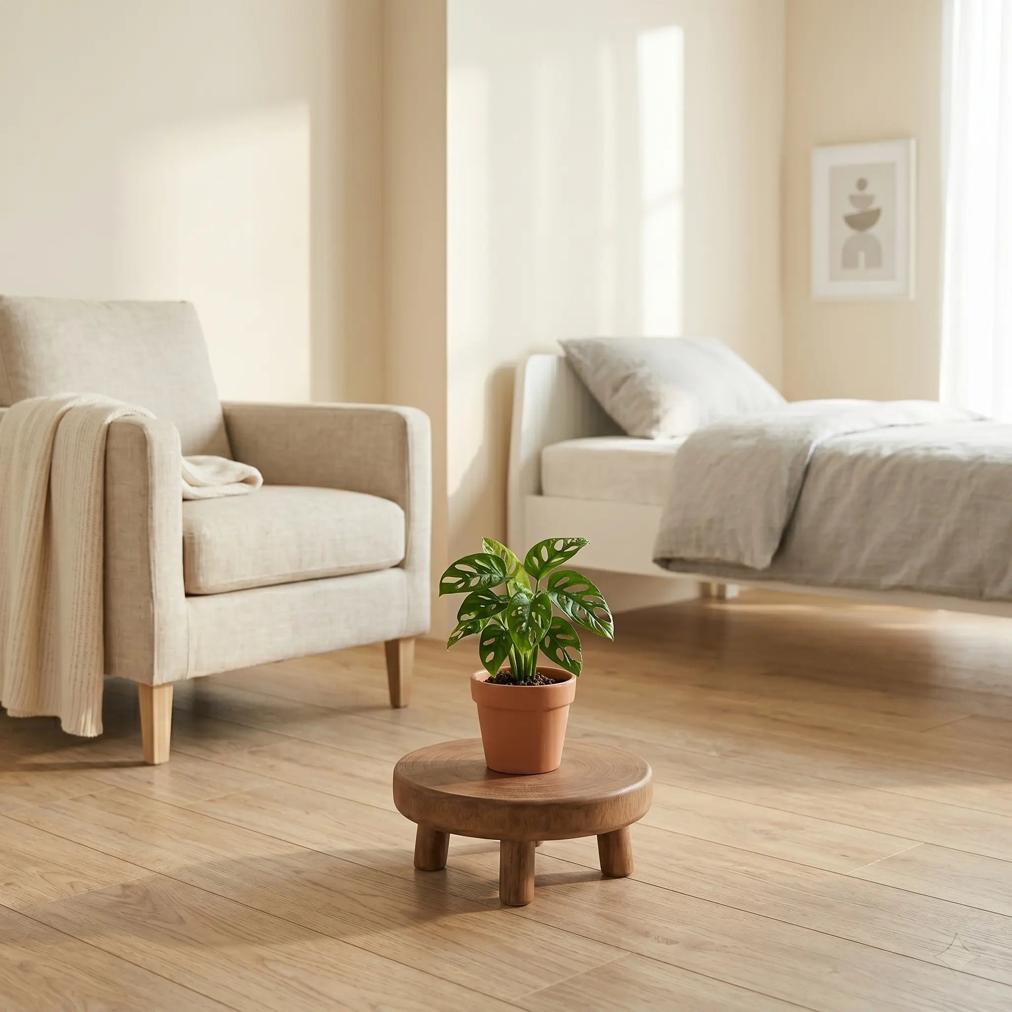 Support Plante Bois — Tabouret Porte-Plante Naturel