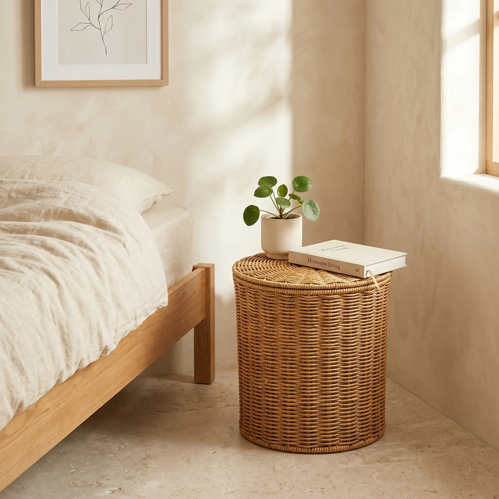 Panier à Linge en Rotin — Corbeille avec Couvercle