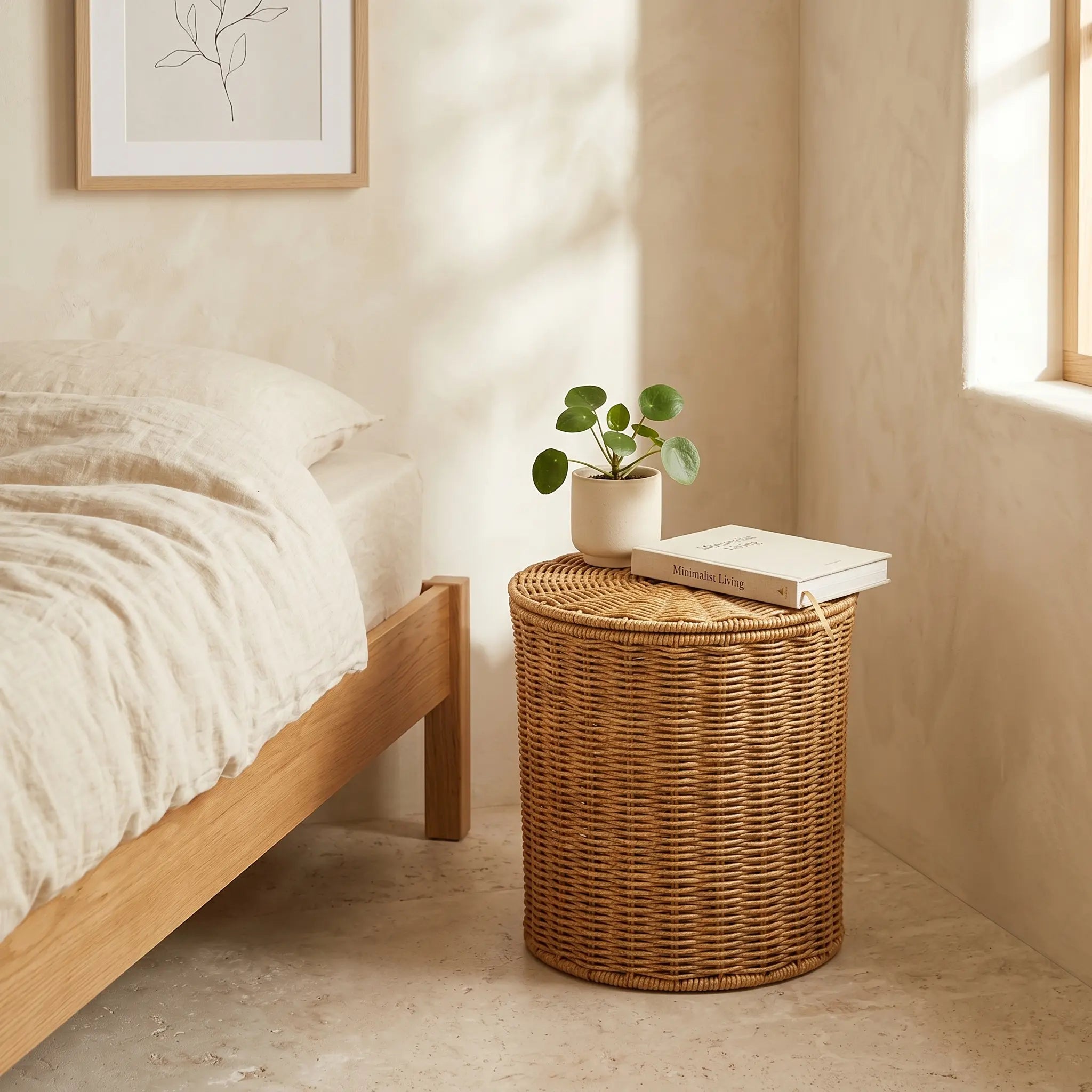 Panier à Linge en Rotin — Corbeille avec Couvercle