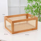 Boîte de Rangement Bois & Cannage Rotin — Organiseur Bureau & Salon