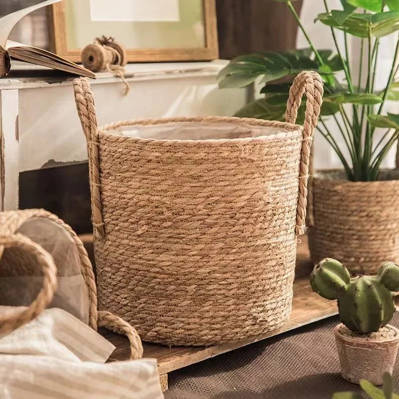 Cache-Pot Tressé Naturel — Panier Décoratif Plantes