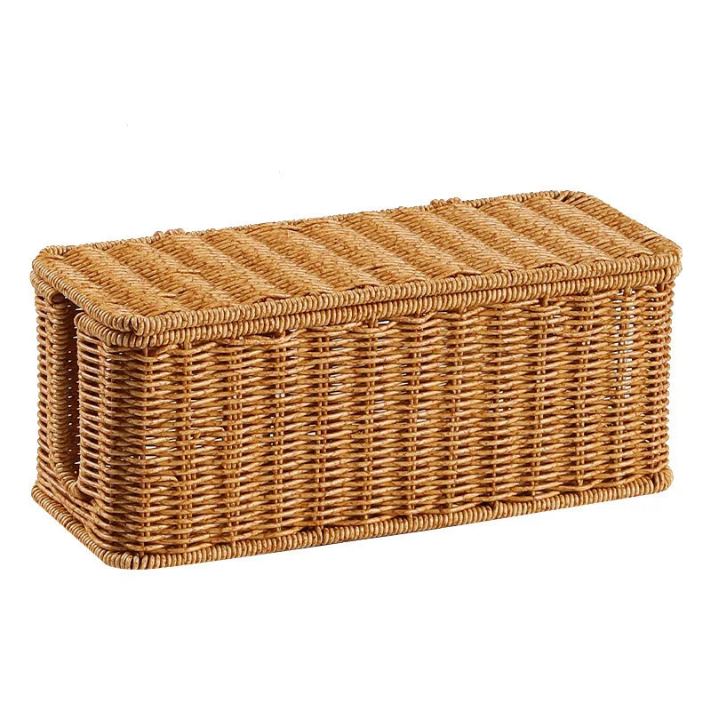 Boîte de Rangement Rotin — Organiseur Câbles & Accessoires