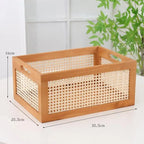 Boîte de Rangement Bois & Cannage Rotin — Organiseur Bureau & Salon