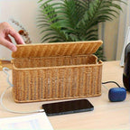 Boîte de Rangement Rotin — Organiseur Câbles & Accessoires