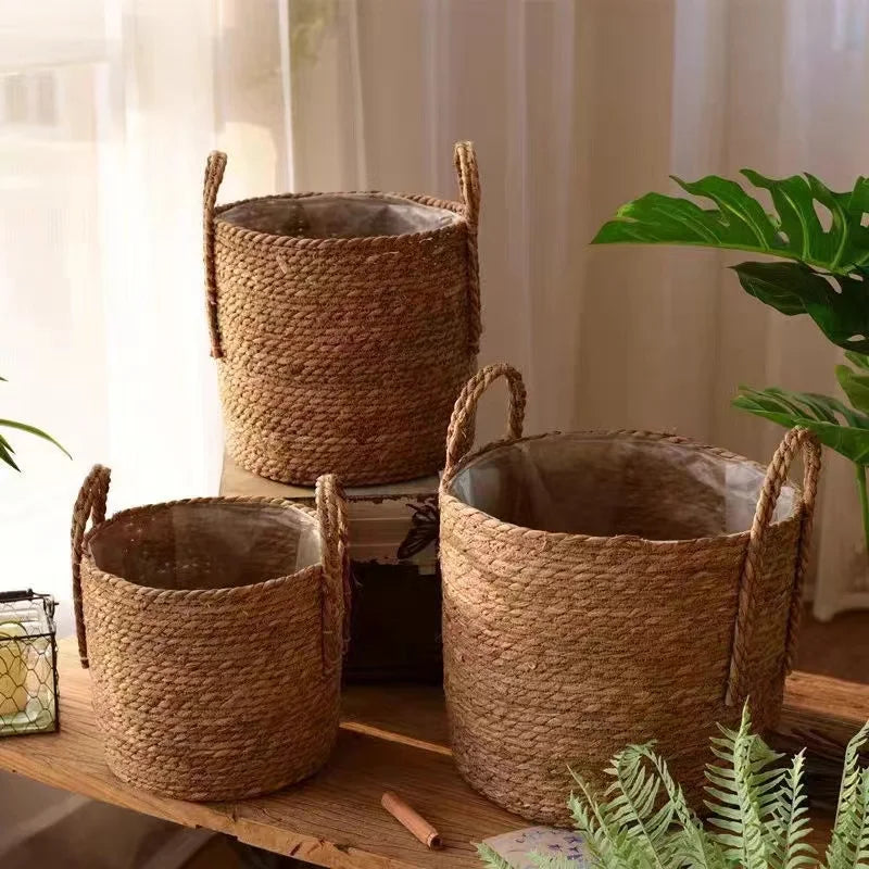Cache-Pot Tressé Naturel — Panier Décoratif Plantes