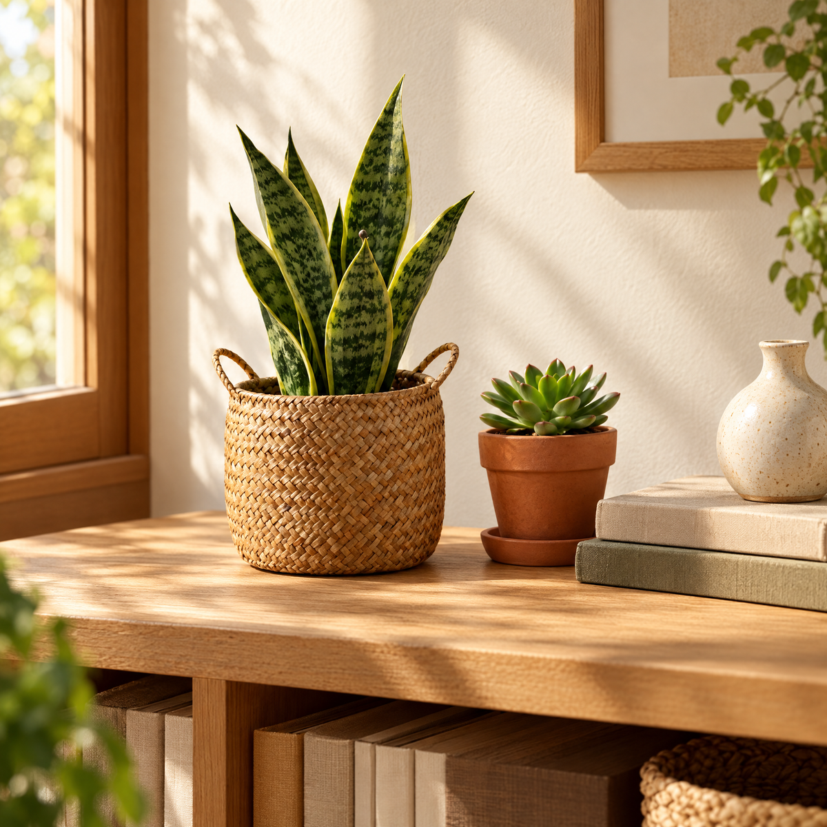 Cache-pot HAKO avec une sansevieria sur une étagère