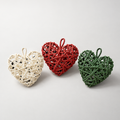 Cœurs de Noël en rotin tressé blanc, rouge et vert KIKO