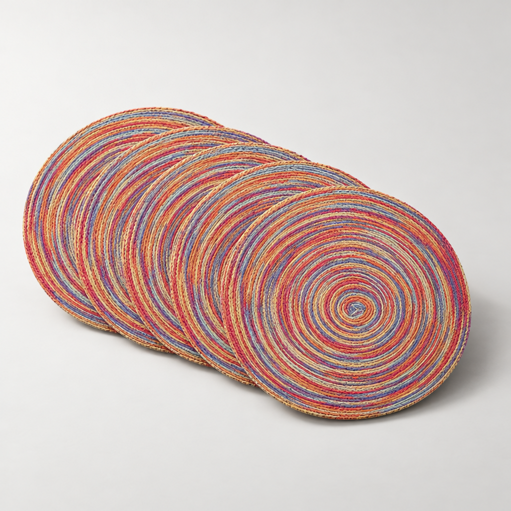 Lot de 6 sets de table ronds en rotin multicolores KONA